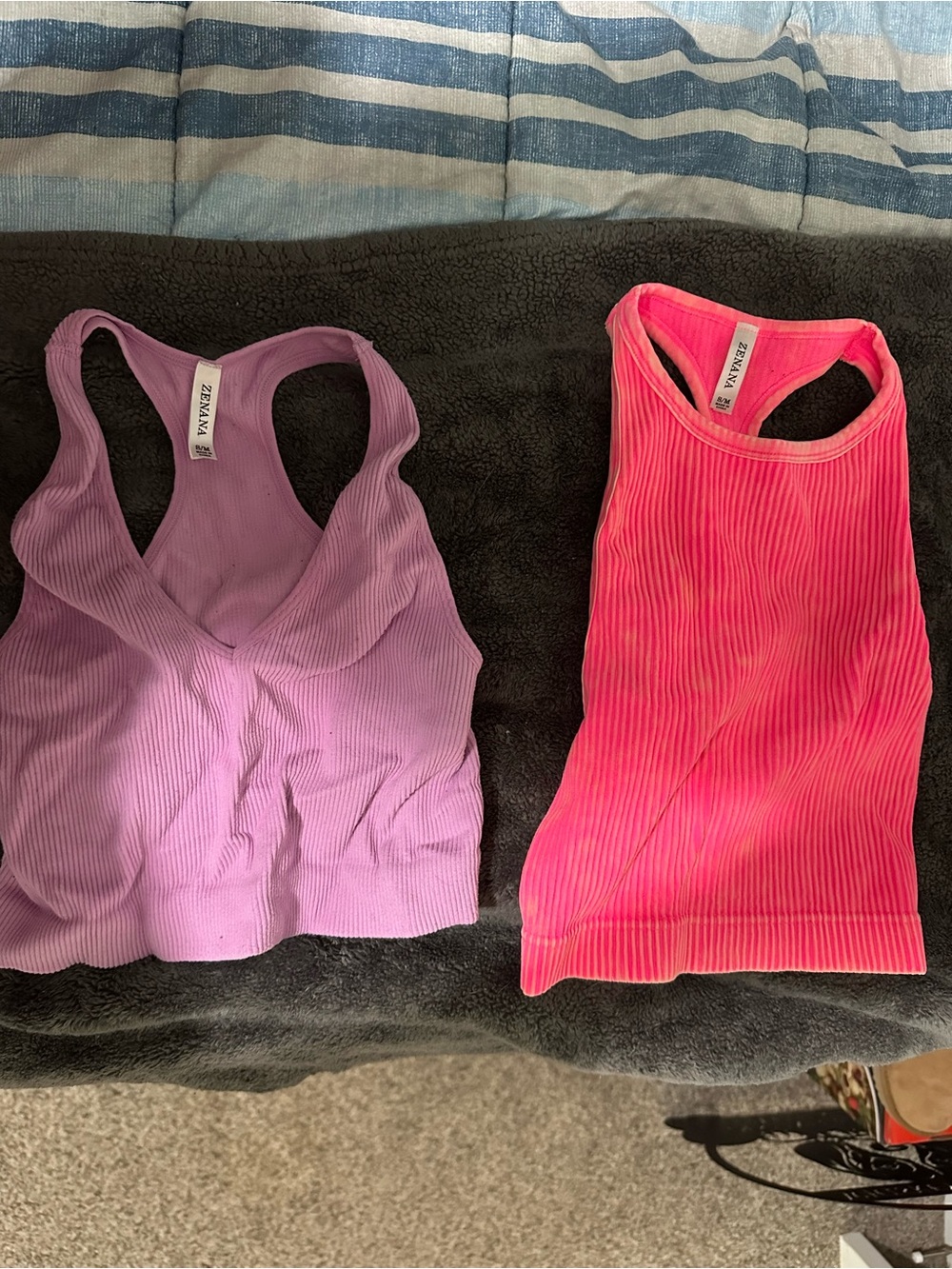 Zenana Ribbed Racerback Tanks - Lavender & Neon Pink